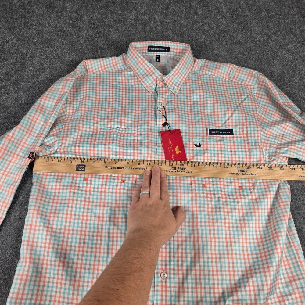 Southern Marsh‎ Harbor Cay Shirt Mens M Melon Teal Drake Grid Fieldtec NWT